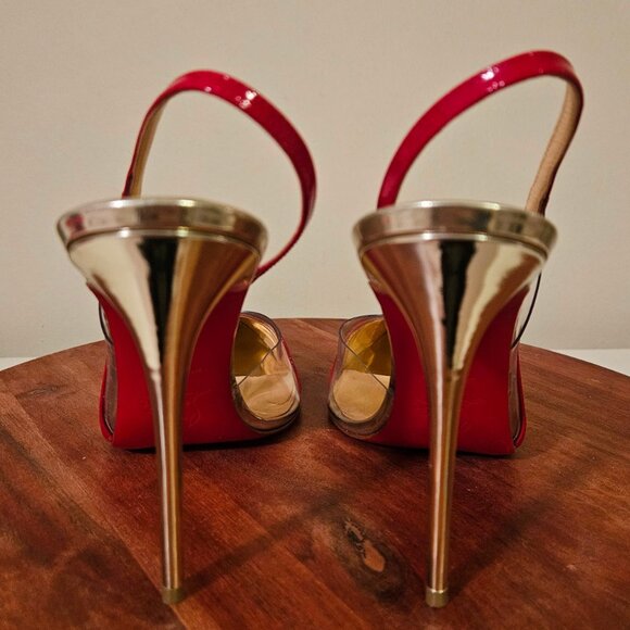 Christian Louboutin Red & Clear Optisexy 100 Patent/PVC/SPEC EUC Sz 38.5 - Picture 3 of 10
